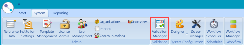 Validation Manager button