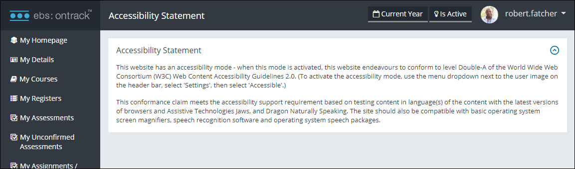 Accessibility Statement screen