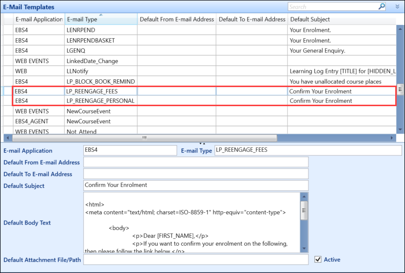 New E-Mail Templates reference data records