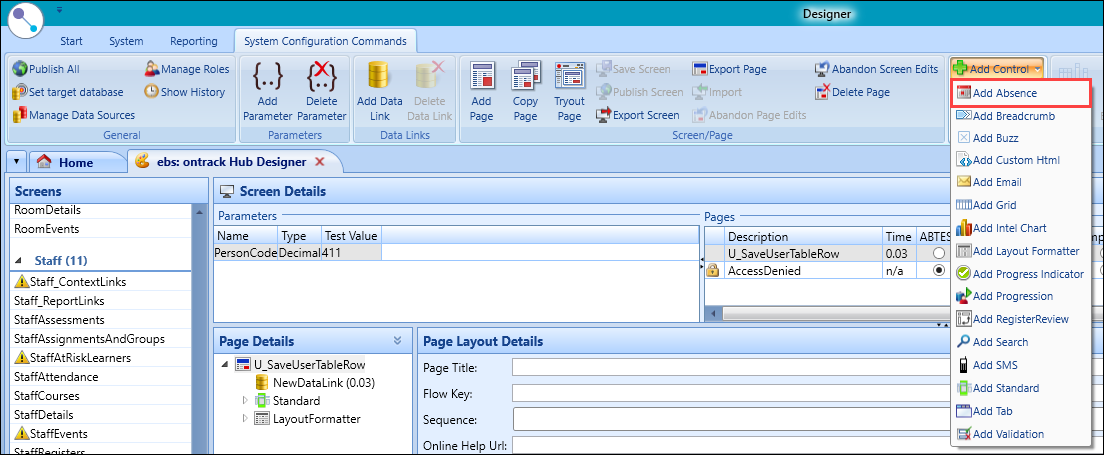 Add Absence control