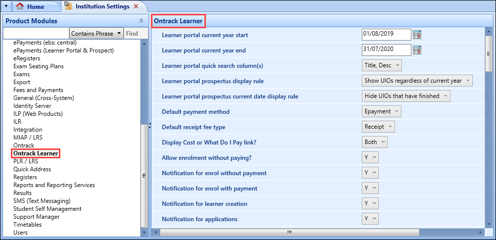 Renamed Ontrack Learner screen