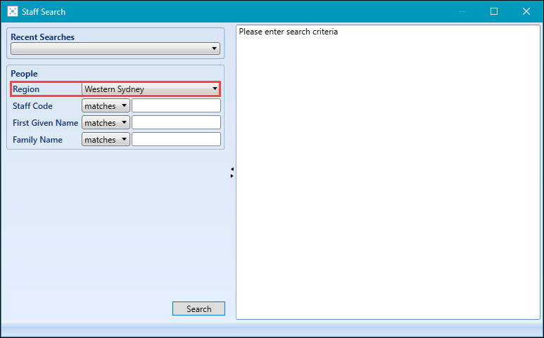 Region field on the Staff Search