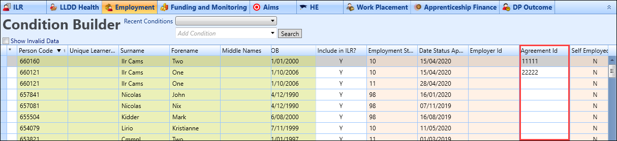 Agreement ID field