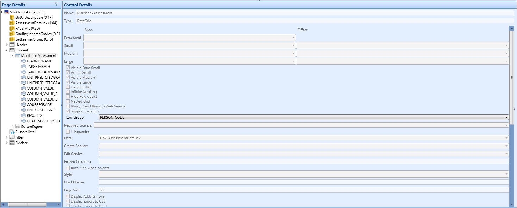 Vocational assessments on the Markbook Assessment screen