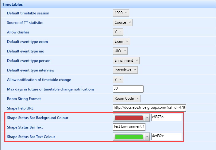 Status bar institution settings