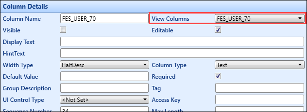 View Columns drop-down