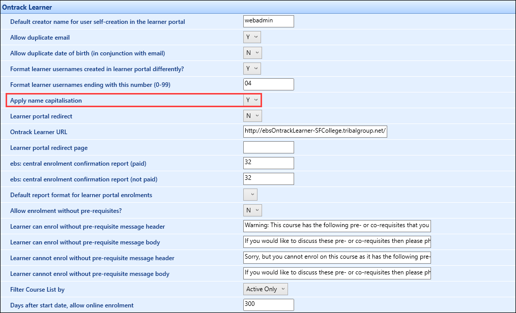 Apply name capitalisation Institution Setting