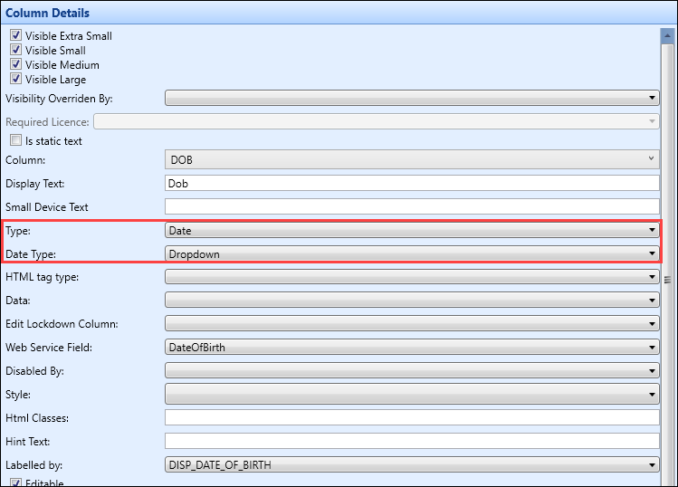 Type and Date Type fields