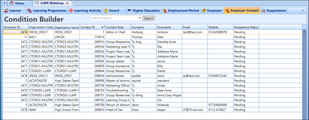 Employer Contact tab