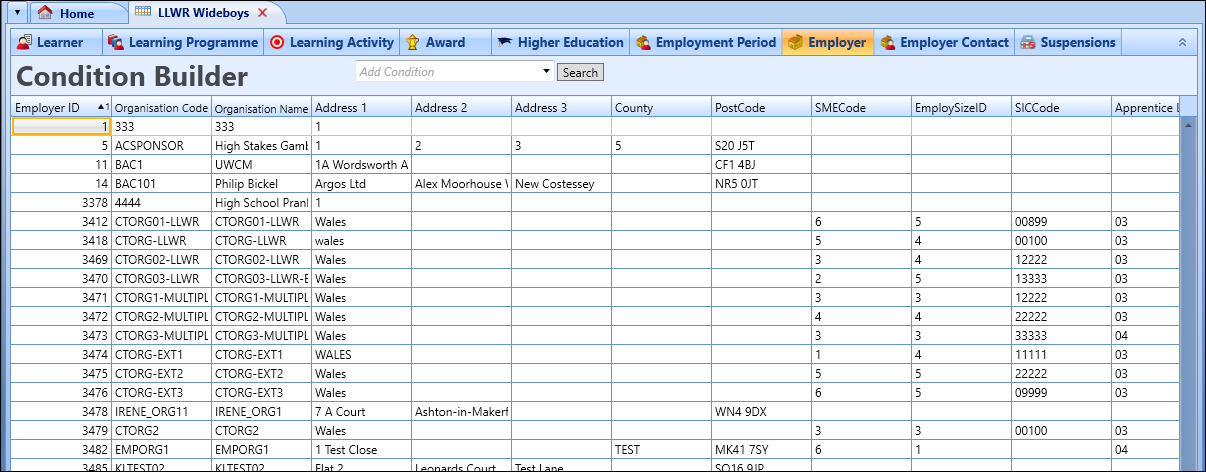 Employer tab