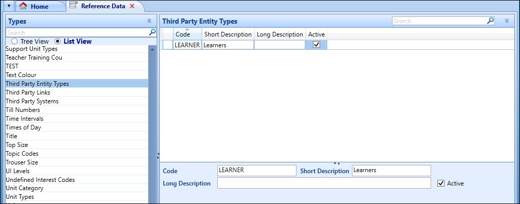 Third Party Entity Types reference data