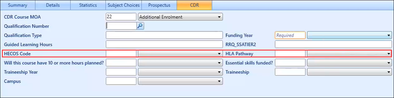 The HECOS Code and HLA Pathway fields