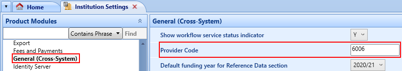 NSI organisation reference or provider code