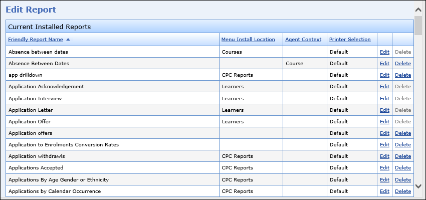 Edit Report page