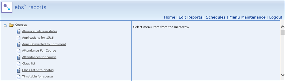 Maintain Menu Structure page