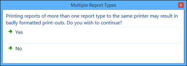 Report types warning message