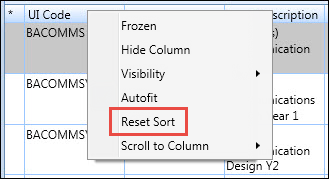 Reset Sort option