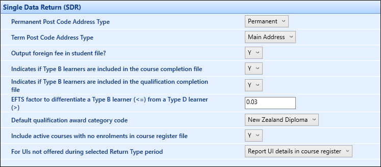 SDR institution settings