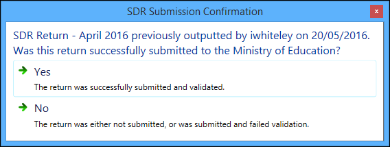 SDR Submission Confirmation message