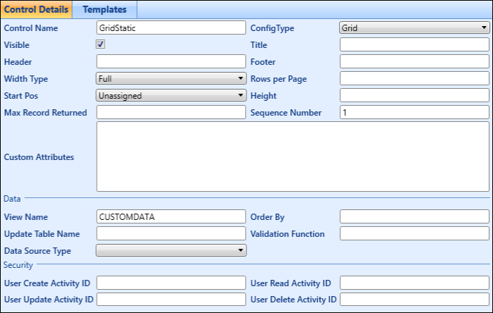 Control Details panel