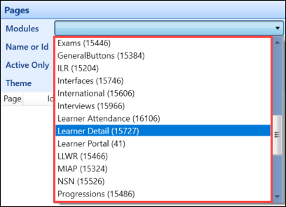 Modules drop-down