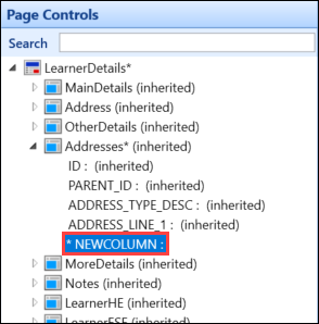 New column in the Page Controls panel