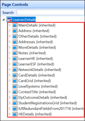 Page Controls panel columns