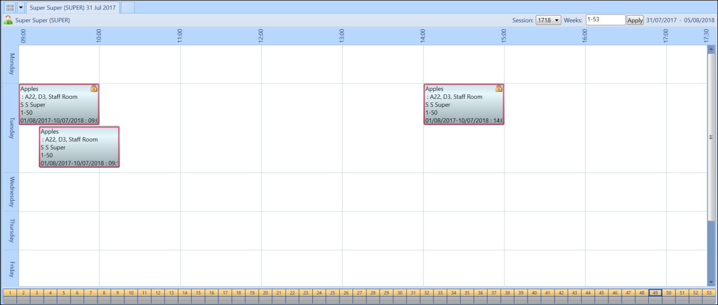 Timetable grid