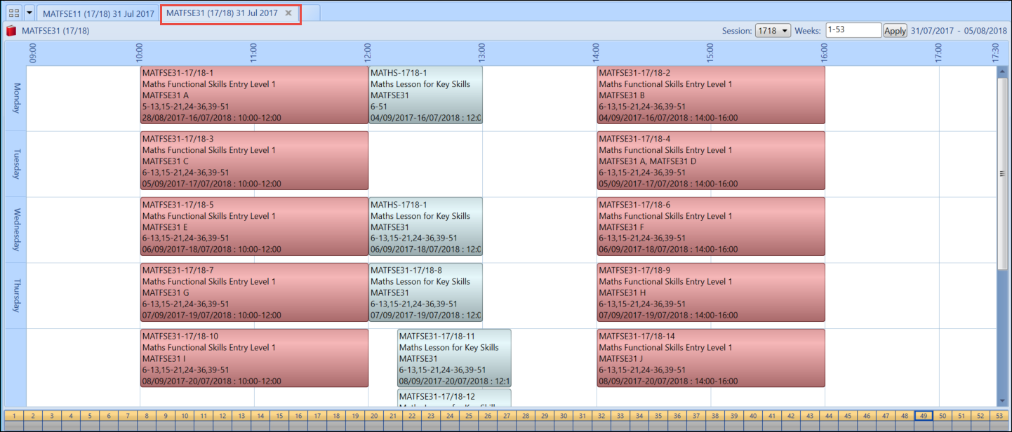 Timetable grid with duplicated event