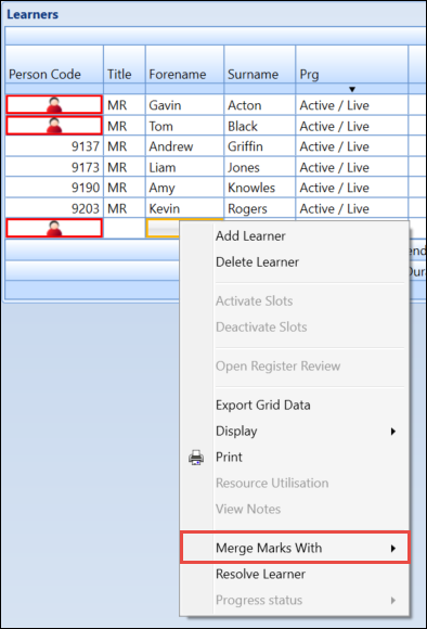 Merge Marks With option