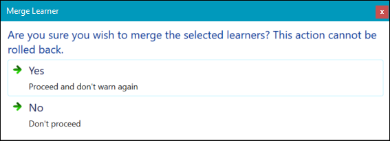 Merge Learner confirmation message