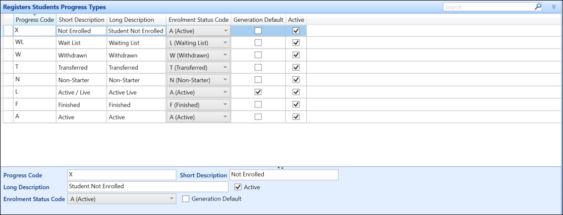 Registers Students Progress Types