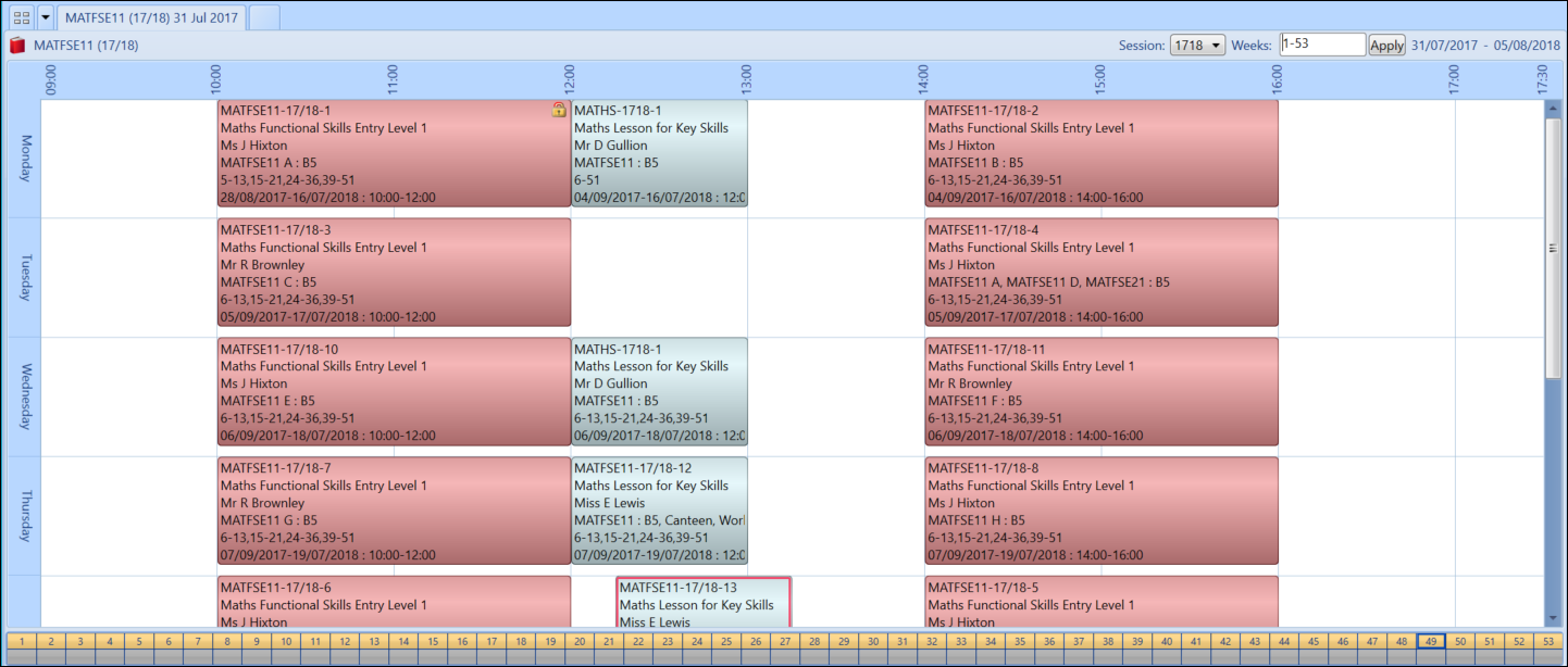 Timetable grid