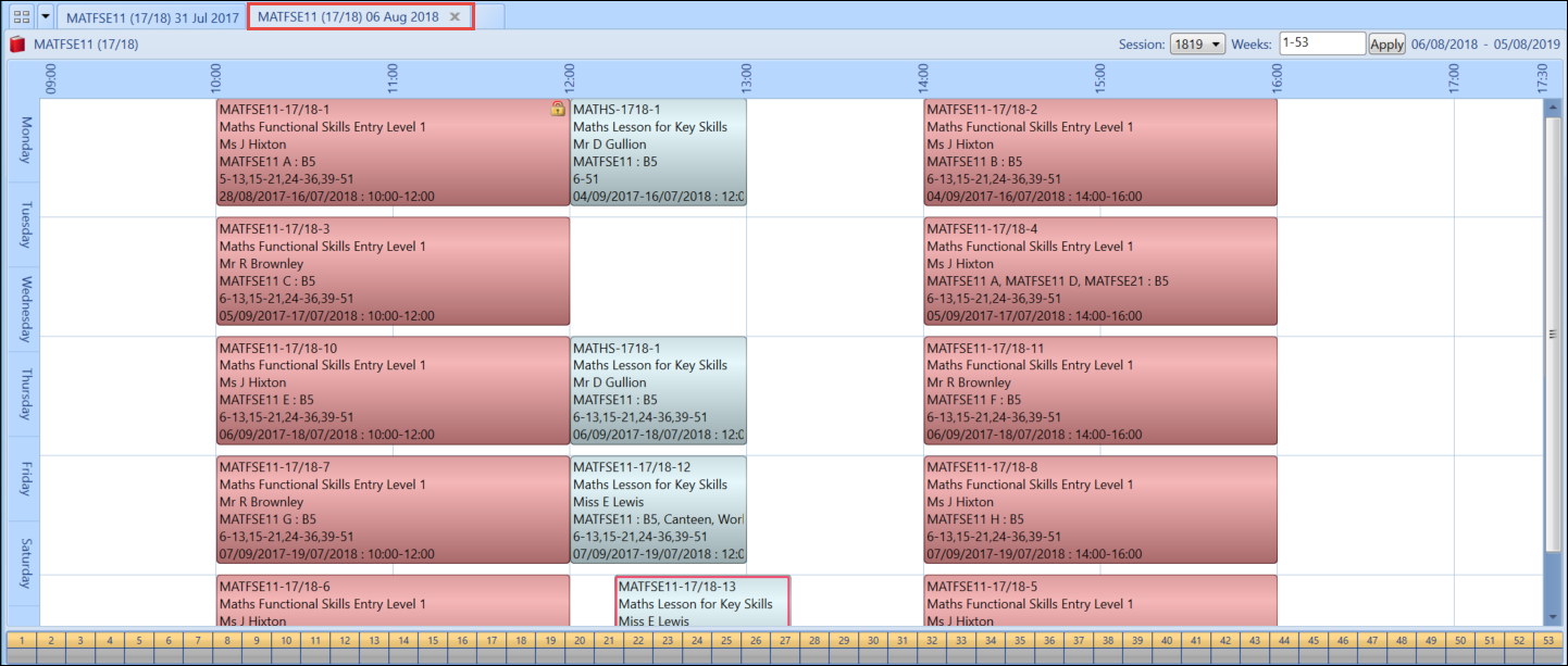 Updated timetable grid