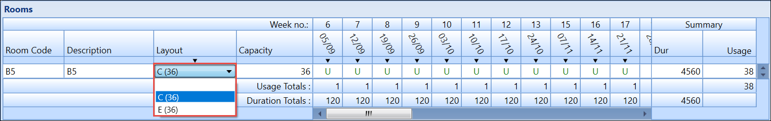 Room Layout drop-down