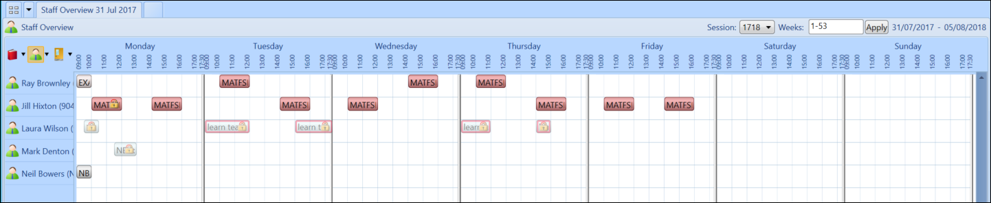 Timetable Overview screen