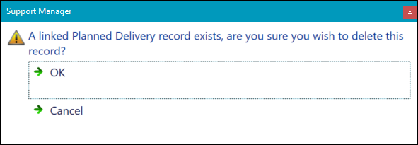 Linked Planned Delivery record confirmation message