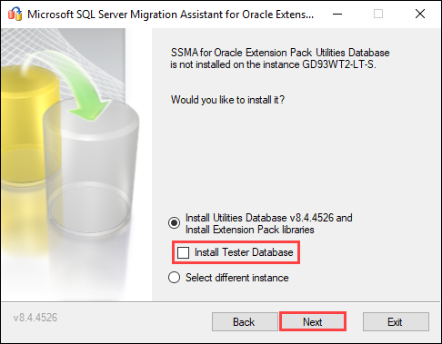 Deselected Install Tester Database check box