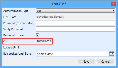Password expires on field