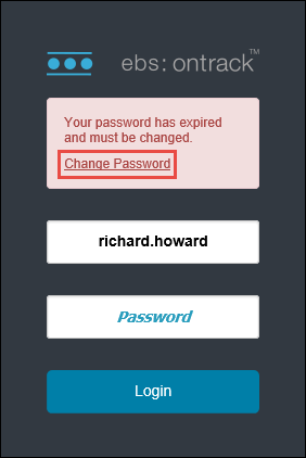 ontrack Teaching and Learning - Change Password link