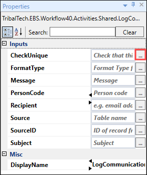 LogCommunications Activity properties