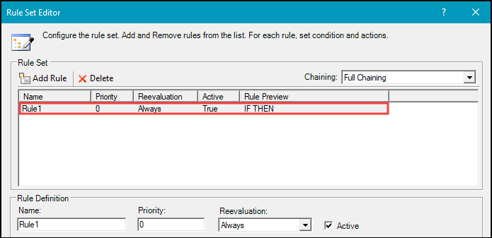 Rule added to the Rule Set section