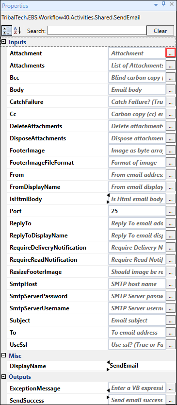 SendEmail Activity properties