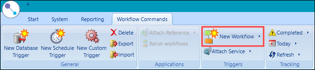 Workflow Commands ribbon New Workflow