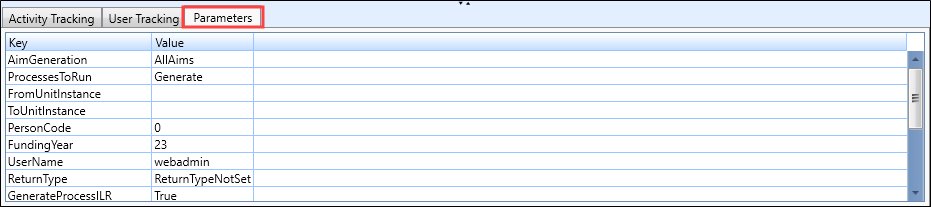 Tracking parameters tab