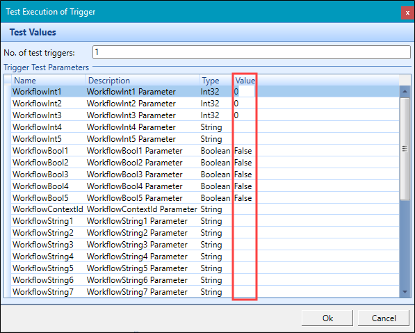 Test execution of trigger window