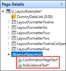 ConfirmationPageText and NoEvidenceText columns