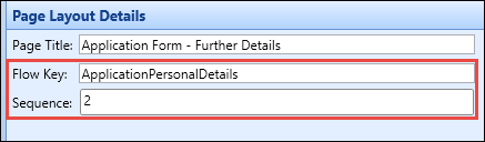 Page Layout Details pane - Flow Key and Sequence fields