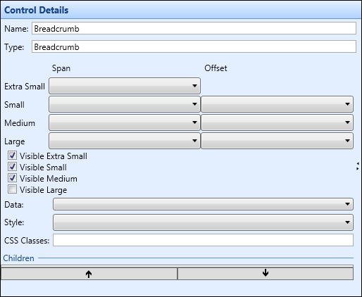 Control Details section - breadcrumb control