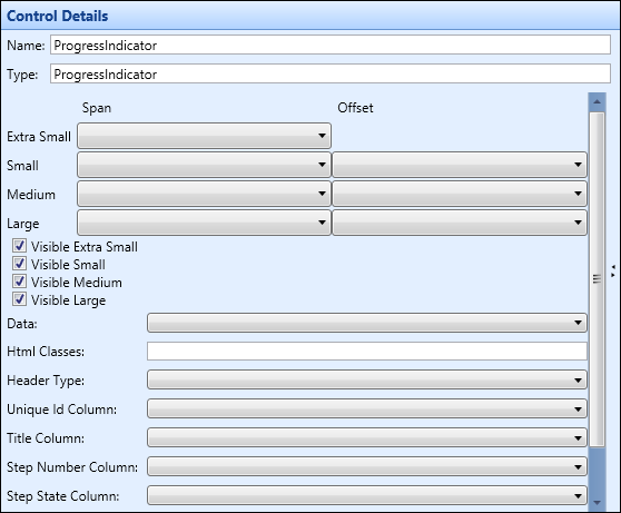 Control Details section - progress indicator control